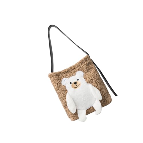CLISPEED Kuschelige Damen Umhängetasche mit Großem Fassungsvermögen Plüsch Bär Muster Schultertasche Leichte Tote Bag für Alltag Shopping und Reisen Praktische Handtasche in Khaki von CLISPEED