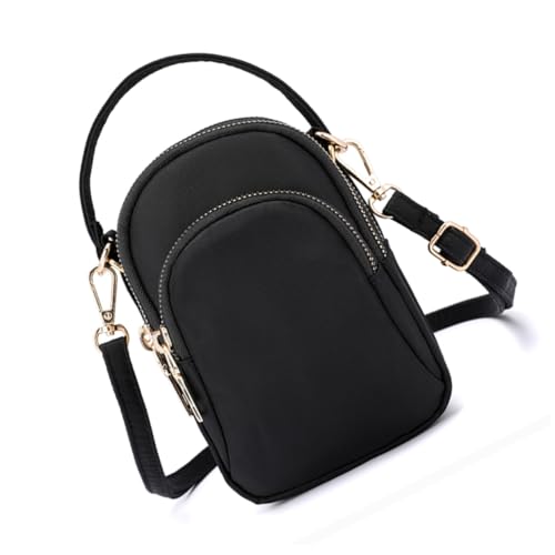 CLISPEED Leichte Damen Nylon Umhängetasche Mini Crossbody Bag mit Reißverschluss Alltag Reise Schwarz von CLISPEED