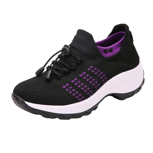 CLISPEED Leichte Damen Sportschuhe Laufschuhe Atmungsaktiv Elastisch Freizeit Sneaker für Frühling Sommer rutschfest für Outdoor Laufen Tanzen und Alltag Schwarz von CLISPEED