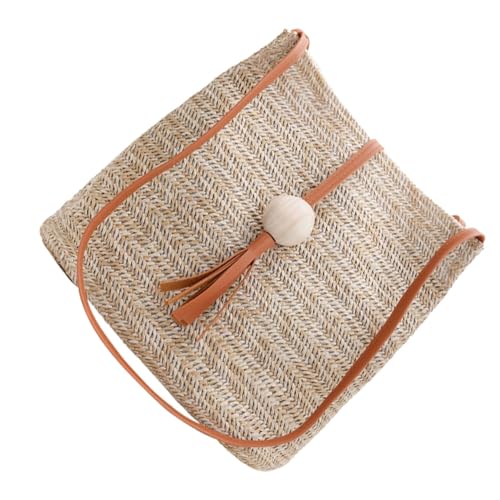 CLISPEED Leichte Geflochtene Strohtasche Wasserfeste Bucket Bag Damen Tragbare Umhängetasche für Sommer Freizeit Shopping und Reisen Mittelgroß Braun von CLISPEED