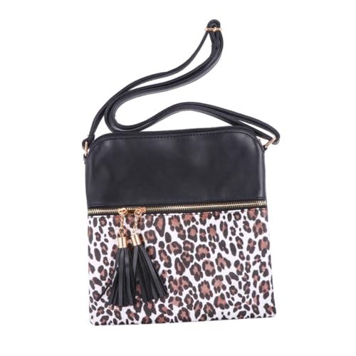 CLISPEED Leopard Print Fransen Umhängetasche Damen PU Schultertasche für Alltag und Freizeit von CLISPEED
