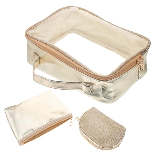 CLISPEED Makeup Organizer Bag Große Kapazität Kosmetiktasche mit Reißverschluss Modische Teiliges Kulturbeutel für Reisen und Outdoor Vielseitiger Schminktaschen Organizer in Gold von CLISPEED