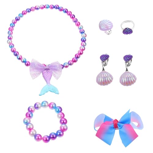 CLISPEED Meerjungfrau Schmuckset für Mädchen Perlmuschel set mit Ring Halskette Armband Ohrringen und Haarreif in Violett Kinderschmuck für Partys Geburtstage und Rollenspiele CLISPEED Meerjungfrau Schmuckset für Mädchen Perlmuschel set mit Ring Halskette Armband Ohrringen und Haarreif in Violett Kinderschmuck für Partys Geburtstage und Rollenspiele von CLISPEED