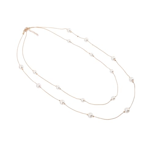 CLISPEED Mehrlagige Lange Perlenkette Damen Modische Zweilagige Schmuckkette in Gold Elegante Falsche Perlen Halskette für Alltag Büro Party und Besondere Anlässe von CLISPEED