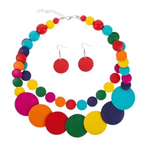CLISPEED Mehrschichtige Bunte Holzperlen Halskette Damen Boho Stil Afrikanisches Design Mehrlagige Statement Halskette für Frauen und Mädchen von CLISPEED