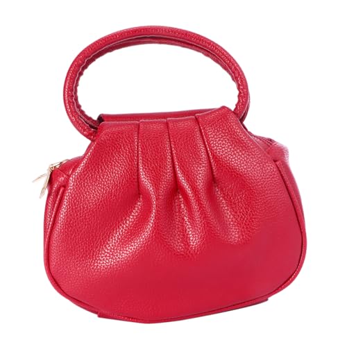CLISPEED Mini Geldbörse Damen aus PU Material Einfarbige Clutch Handtasche mit Reißverschluss und Druckknopf Sichere Münzgeldbörse für Shopping und Alltag Modische Kleine Tasche in Rot von CLISPEED