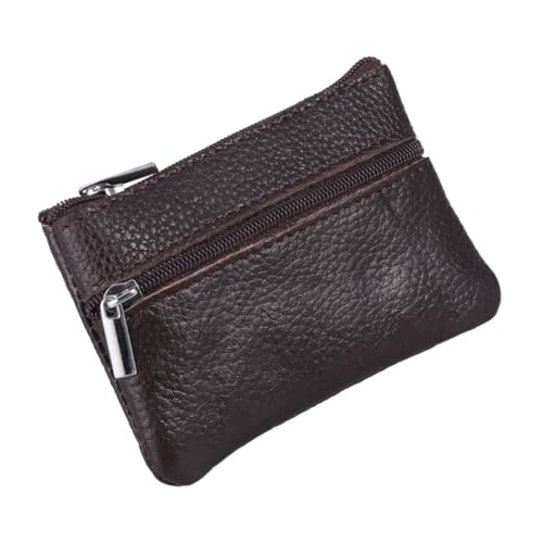 CLISPEED Mini Ledergeldbörse Damen Münzfach Kleine Geldtasche mit Reißverschluss Mini Portemonnaie für Arbeit Schule Alltag Hellbraun von CLISPEED