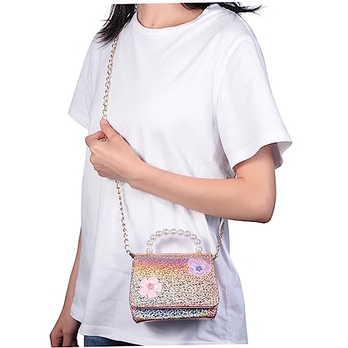 CLISPEED Mini Pearl Handtasche für Kreative Umhängetasche mit Blumenmuster Goldene Kinderhandtasche mit Abnehmbarem Schultergurt Große Kapazität für Schmuck und Snacks von CLISPEED