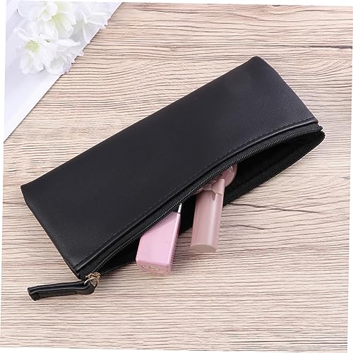 CLISPEED Minimalistisches PU Leder Federmäppchen mit Reißverschluss Multifunktionale Stifttasche für Schüler Schminktasche und Organizer Schwarze Kosmetiktasche Waschbar und Langlebig von CLISPEED