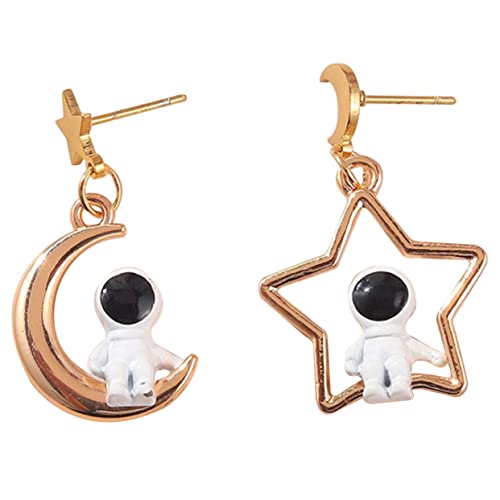 CLISPEED Mond und Stern Astronauten Ohrringe für Frauen Leichte Asymmetrische Dangle Ohrringe Trendiger Schmuck für Besondere Anlässe für Partys und Alltagslooks von CLISPEED
