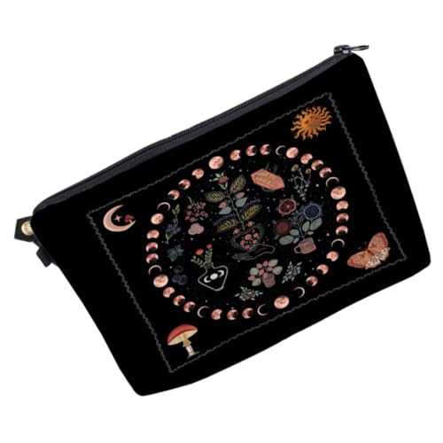 CLISPEED Mondphasen Kosmetiktasche mit Blumenmuster Tragbarer Kulturbeutel für Damen Geräumiger Reise Kosmetikbeutel mit Reißverschluss für Business Camping und Alltag Modisches Make Up von CLISPEED