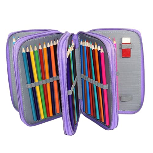 CLISPEED Multifunktionales Lagiges Federmäppchen aus Nylon Fächer Stiftehalter Organizer Geräumig mit Einzelfächern für Bleistifte Radiergummi Anspitzer für Schule Büro Reisen Lila von CLISPEED
