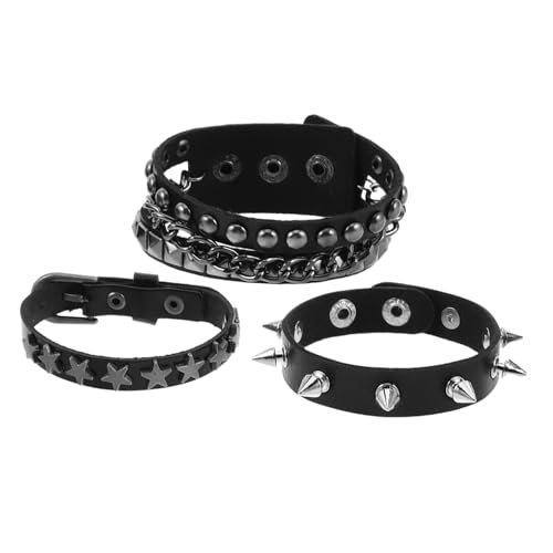 CLISPEED Multilayer Punk Armband Aus Kunstleder Mit Nieten Vintage Fake Leather Cuff Für Männer Und Frauen Schwarz Stilvolles Street Style Accessoire Für Partys Und Konzerte von CLISPEED