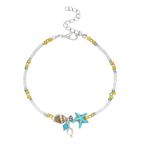 CLISPEED Muschelkette Damen Fußkettchen mit Bunten Perlen und Muschel Anhänger Verstellbares Strand Schmuck Accessoire für Frauen und Mädchen Handgefertigt Langlebig für Urlaub und Sommer von CLISPEED
