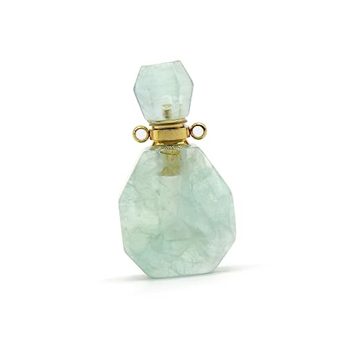 CLISPEED Natürlicher Fluorit Kristall Anhänger Flakon Mini Parfümflasche Ätherische Öl Fläschchen Damen Schmuck Wünschen Flakon Aromatherapie ohne Kette Grün von CLISPEED