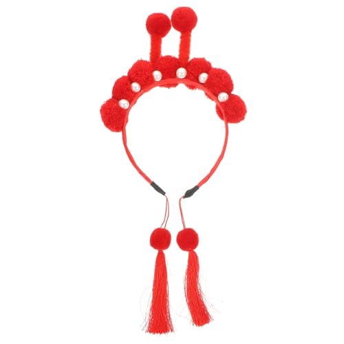 CLISPEED Neujahrs Stirnband mit Pompon und Quaste Festliches Chinesisches Haaraccessoire für Mädchen Weiches Plüschmaterial Modisch und Bequem Geeignet für Hanfu und Dickes Haar von CLISPEED
