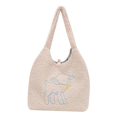 CLISPEED Niedliche Damen Schultertasche aus Weichem Plüsch Schnappverschluss Praktische Tote Bag für Alltag Arbeit Schule Reisen und Freizeit Vielseitige Umhängetasche in Cremeweiß von CLISPEED