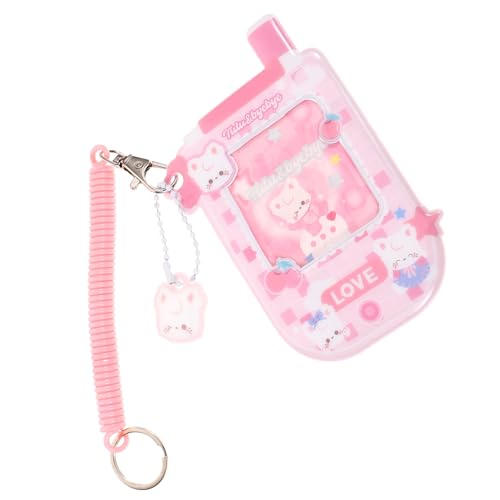 CLISPEED Niedliches Cartoon PVC Kartenetui mit Telefonmotiv Robuster Kunststoff Ausweishalter für Buskarten und Schlüsselanhänger Praktisch für Büro Schule und Alltag Kratzfest und von CLISPEED