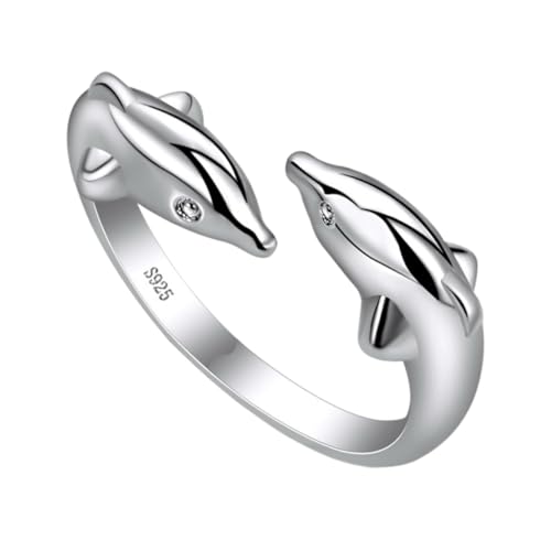 CLISPEED Offener Silberner Delfin Fingerring Verstellbar Modischer Schmuck Damen Fingerdekoration Einzigartiges Design für Alltag Party Halloween von CLISPEED