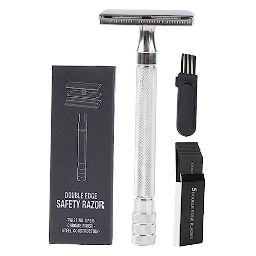 CLISPEED Old Type Manual Shaver mit Doppelseitigem Rasiermesser und Aufbewahrungsbox Langlebiges Metall Rasierwerkzeug für Bart Körperhaar Augenbrauen Rutschfester Griff für Reisen und von CLISPEED