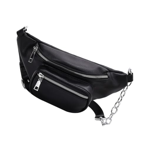 CLISPEED PU Damen Bauchtasche Modisch Große Kapazität Outdoor Gürteltasche mit Schulterriemen Vielseitig für Reisen Shopping Party Strand Schwarz von CLISPEED