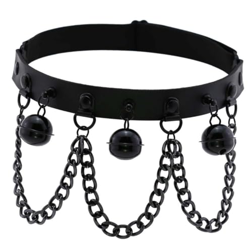 CLISPEED PU Leg Ring mit Schwarzer Glockenkette Verstellbarer Gothic Punk Beinschmuck für Damen Modisches Bein Accessoire für Partys und Bühnenauftritte von CLISPEED