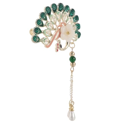 CLISPEED Peacock Brosche mit Perlen und Quasten Vintage Anstecknadel mit Hohl Design für Damen für Geburtstage Weihnachten und Hochzeiten Stilvolles Schmuckstück für von CLISPEED