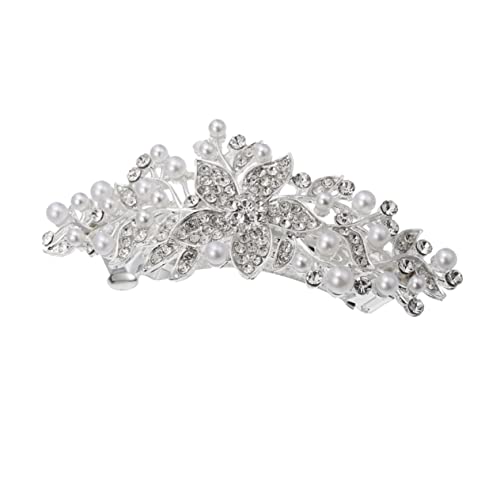 CLISPEED Perlen Haarspange mit Strassblumen Silberfarbene Haarklammer für Damen Langlebiger Haarschmuck für Hochzeit Party Geburtstag und Festliche Anlässe von CLISPEED