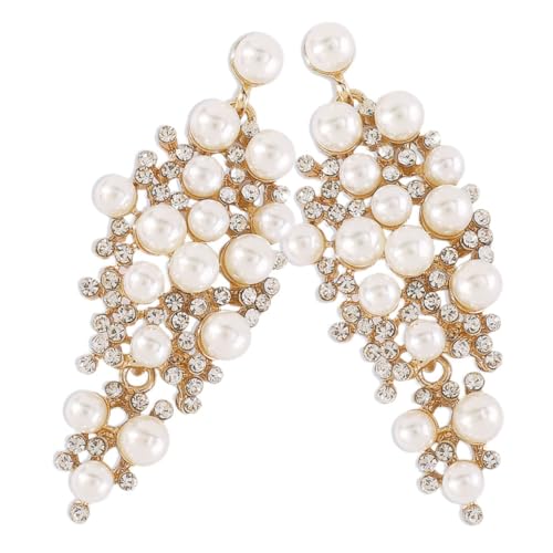CLISPEED Perlenohrringe Damen Statement Ohrstecker Geometrisch mit Strass Modische Weiße Perlen Ohrhänger Elegant für Alltag Party Geburtstag Geschenk für Frauen und Mädchen von CLISPEED