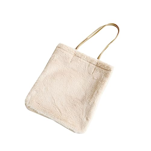 CLISPEED Plüsch Damen Schultertasche Beige Weiche Umhängetasche mit Großer Kapazität Robuste Messenger Bag für Schule Reisen Shopping Tragbare Crossbody Tote Bag für Mädchen und Frauen von CLISPEED