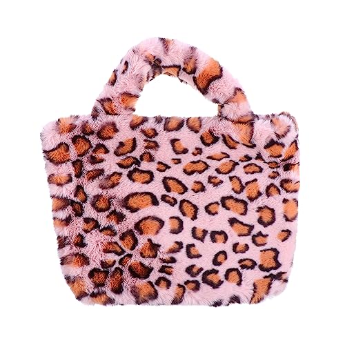 CLISPEED Plüsch Handtasche Damen Leoparden Stil Handtasche Zum Einkaufen Mit Handyfächer Und Kartenfach Für Ausweis Und Kreditkarte Reisen Und Alltag von CLISPEED