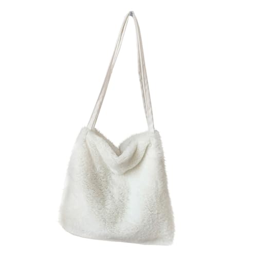 CLISPEED Plüsch Schultertasche Damen Große Kapazität Niedliche Studententasche Leichte Umhängetasche für Herbst und Winter Tragbare Handtasche in Weiß Modisches Design Langlebiges Material von CLISPEED