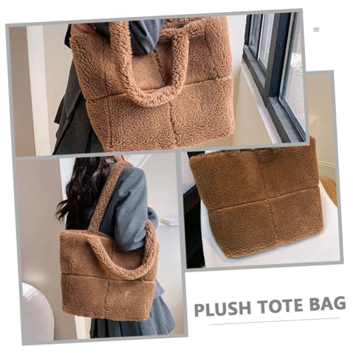 CLISPEED Plüsch Tote Bag Damen Schultertasche Samtig Flauschig Großer Stauraum Modisch für Alltag Schule Shopping Geeignet von CLISPEED