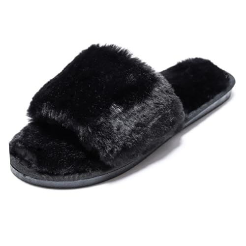 CLISPEED Plüsch hausschuhe mit Rutschfester Weicher Sohle für Damen und Herren Atmungsaktive Bequeme Wohnpantoffeln in Schwarz Langlebige Fußbekleidung für Zuhause von CLISPEED