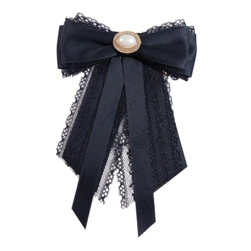 CLISPEED Pre tied Schwarze Spitzenbrosche mit Perlenbesatz Stilvolle Schleifen Halskette für Damen Vielseitiges Accessoire für Hochzeiten Abendveranstaltungen und Festliche Anlässe von CLISPEED
