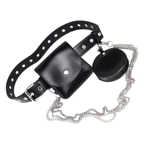 CLISPEED Punk Chain Waist Bag Damen Hüfttasche Verstellbar Mit Schnalle Langlebiges PU Material Kleine Seitentasche Für Alltag Reisen von CLISPEED