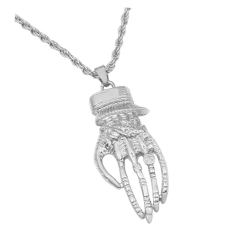 CLISPEED Punk Halskette für Herren mit Robustem Skelett Hand Anhänger Silberne Männer Sweater Chain Modisches Accessoire für Alltag Party Club und von CLISPEED