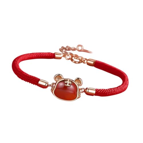 CLISPEED Reines Silber Armband mit Tiger Charm Rotes Geflochtenes Seilarmband Verstellbar Glücksbringer Schmuck für Neujahr für Familie Freunde von CLISPEED