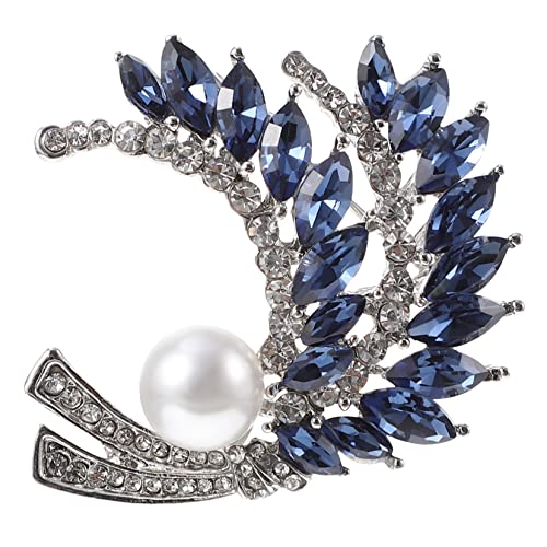 CLISPEED Retro Brosche Damen Anstecknadel mit Kristallbesatz Weizenform Silberblaue Modischer Schmuck für Kleider und Jacken Glänzend und Langlebig für Besondere Anlässe von CLISPEED