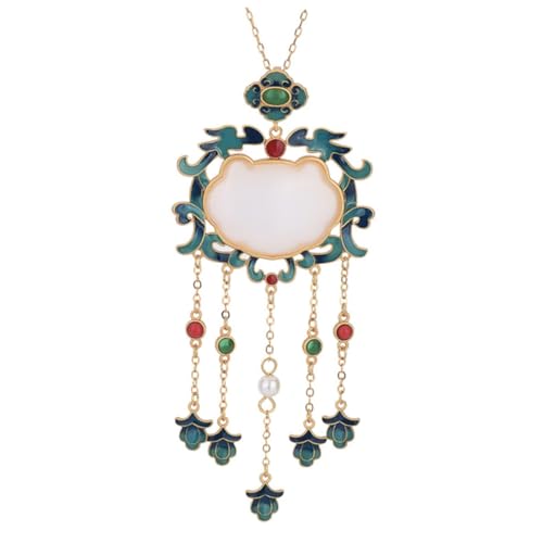 CLISPEED Retro Chinesische Damen Halskette mit Vergoldetem Enamellack Anhänger Synthetische Jade Stilvolle Ketten für Frauen Geschenkidee Eleganter Schmuck für Alltag und Besondere Anlässe von CLISPEED