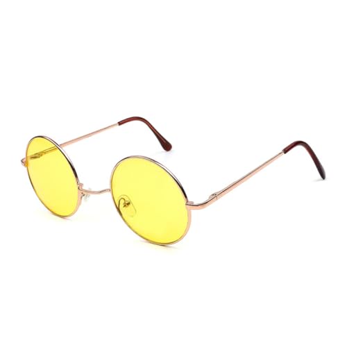 CLISPEED Retro Runde Sonnenbrille mit Schutz Leichter Metallrahmen Gelbe Farbverlaufs Gläser Unisex Vintage Brille für Herren Damen Rutschfeste Nasenpads Langlebiges von CLISPEED