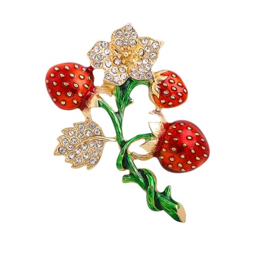 CLISPEED Retro Strass Erdbeer Brosche Damen Emaille Blume Anstecknadel für Kleidung Taschen Schals Hüte Party Schmuck Accessoire von CLISPEED