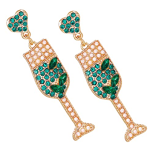 CLISPEED Rhinestone Ohrstecker Damen Perlen Ohrringe Weinglas Design Grün Vintage Stil Festliche Party Schmuck von CLISPEED