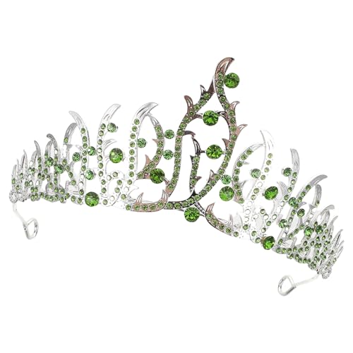 CLISPEED Rhinestone Prinzessinnenkrone Damen Leichtes Diadem Braut Haarschmuck für Geburtstag Hochzeit Party mit Stabilem Metallrahmen und Funkelnden Strasssteinen in Grün von CLISPEED