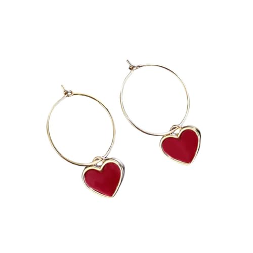 CLISPEED Rote Herz Ohrringe Damen Ohrhänger Kreisform Modisch Schlicht Vielseitig Tragbar Geschenkidee für Party Alltag und Besondere Anlässe von CLISPEED