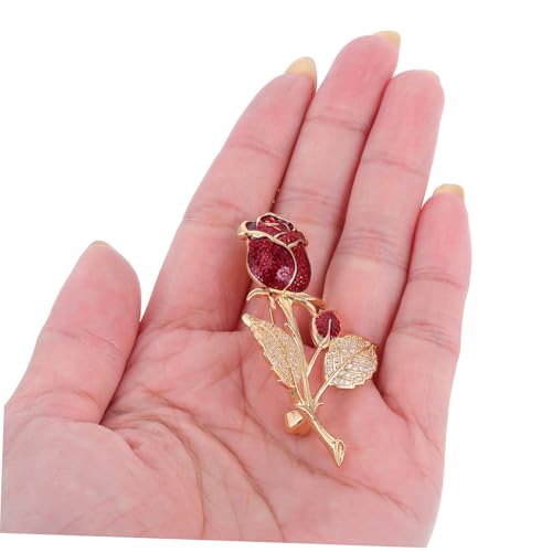 CLISPEED Rote Rosenbrosche mit Strasssteinen Leichte Anstecknadel Design Schmuckbrosche für Damen Kostüm Accessoires für Kleidung und Besondere Anlässe von CLISPEED