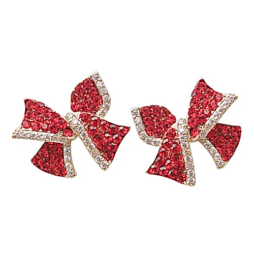 CLISPEED Rote Schleifenohrringe Damen Statement Ohrringe mit Strasssteinen Schmuckstücke für Party Festival und Hochzeitsgast Kleine und Vielseitige Ohrstecker von CLISPEED