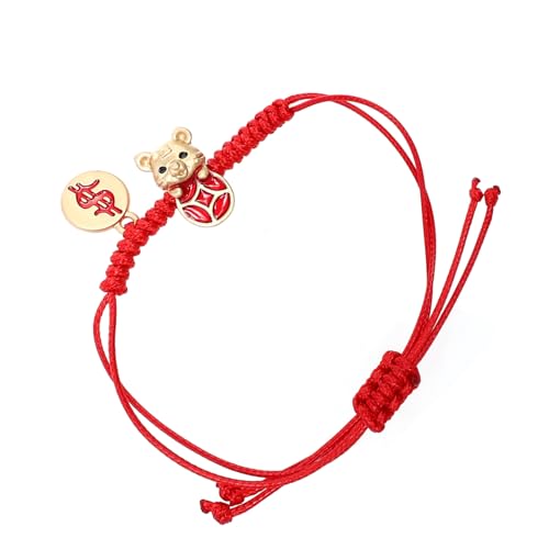 CLISPEED Rotes Geflochtenes Amulett Armband Verstellbar für Damen und Herren Chinesisches Glücksarmband zum Jahr Tigers Handgefertigtes Kordelarmband für Schutz und Segen zum Frühlingsfest von CLISPEED