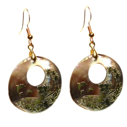 CLISPEED Runde Abalone Schalen Ohrringe für Damen Dangler Natürlichem Material für Partys oder Alltag Auffälliges Design Verschiedenen Farben von CLISPEED