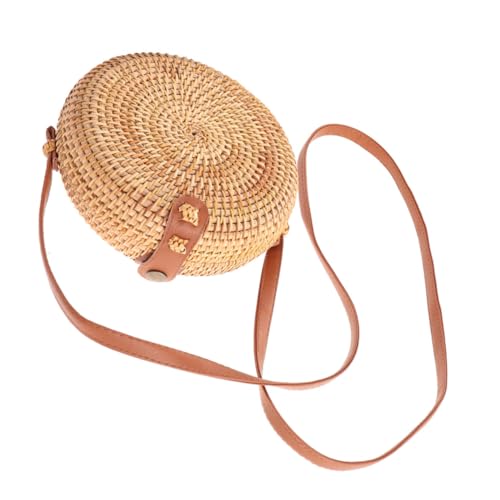 CLISPEED Runde Rattan Schultertasche Damen Handgefertigt Casual Craft Bag Mini Crossbody Messenger Bag für Reisen Alltag Strand Frühling Sommer von CLISPEED